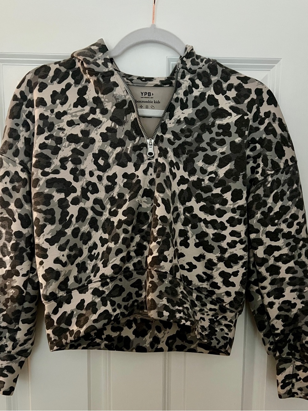 abercrombie kids Leopard Half-Zip Hoodie - Black & Cream